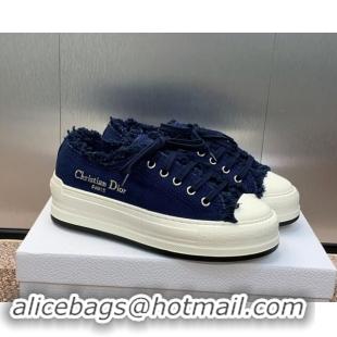 Good Quality Dior Walk'n'Dior Platform Sneakers in Fringed and Embroidered Cotton Canvas Deep Blue 930049