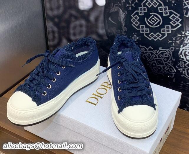 Good Quality Dior Walk'n'Dior Platform Sneakers in Fringed and Embroidered Cotton Canvas Deep Blue 930049