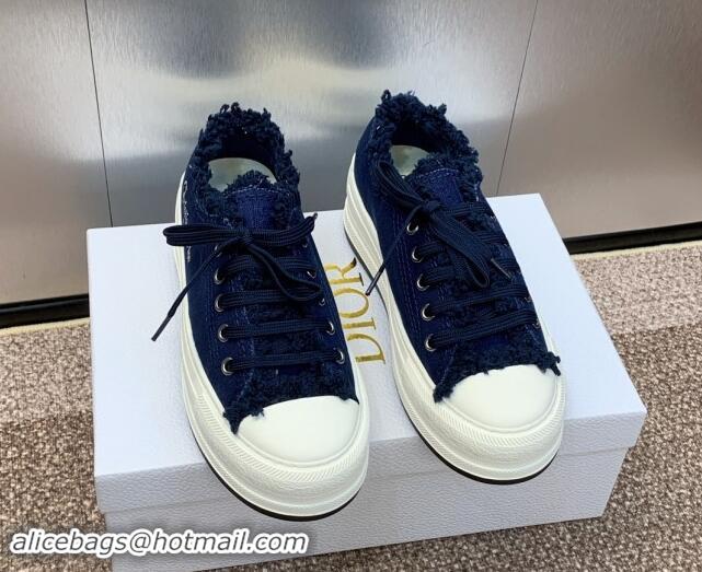 Good Quality Dior Walk'n'Dior Platform Sneakers in Fringed and Embroidered Cotton Canvas Deep Blue 930049