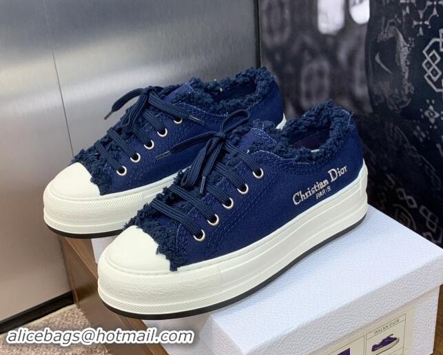 Good Quality Dior Walk'n'Dior Platform Sneakers in Fringed and Embroidered Cotton Canvas Deep Blue 930049