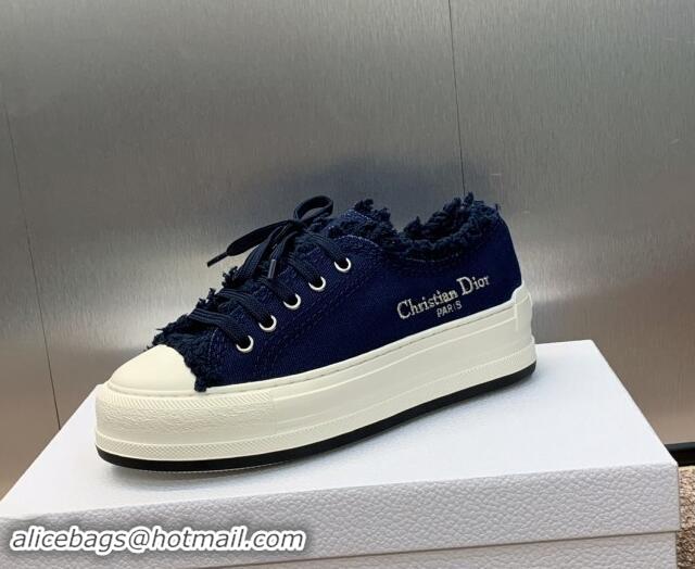 Good Quality Dior Walk'n'Dior Platform Sneakers in Fringed and Embroidered Cotton Canvas Deep Blue 930049