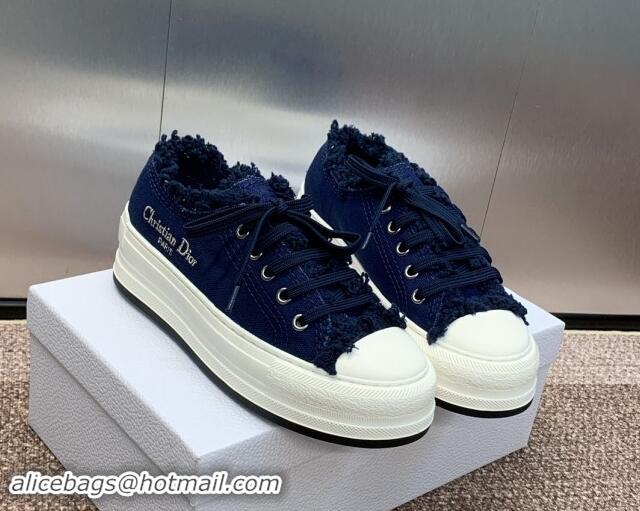 Good Quality Dior Walk'n'Dior Platform Sneakers in Fringed and Embroidered Cotton Canvas Deep Blue 930049