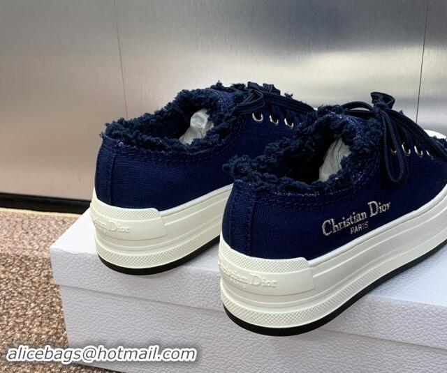 Good Quality Dior Walk'n'Dior Platform Sneakers in Fringed and Embroidered Cotton Canvas Deep Blue 930049