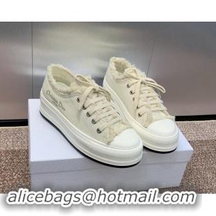 Buy Luxury Dior Walk'n'Dior Platform Sneakers in Pale Beige Fringed and Embroidered Cotton Canvas 930050