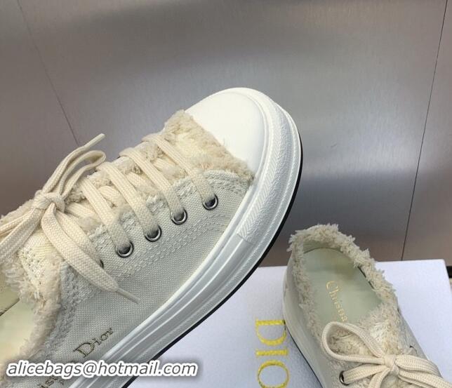 Buy Luxury Dior Walk'n'Dior Platform Sneakers in Pale Beige Fringed and Embroidered Cotton Canvas 930050