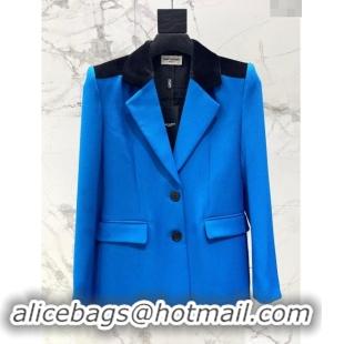 Luxury Discount Saint Laurent Jacket S82717 Blue/Black 2024