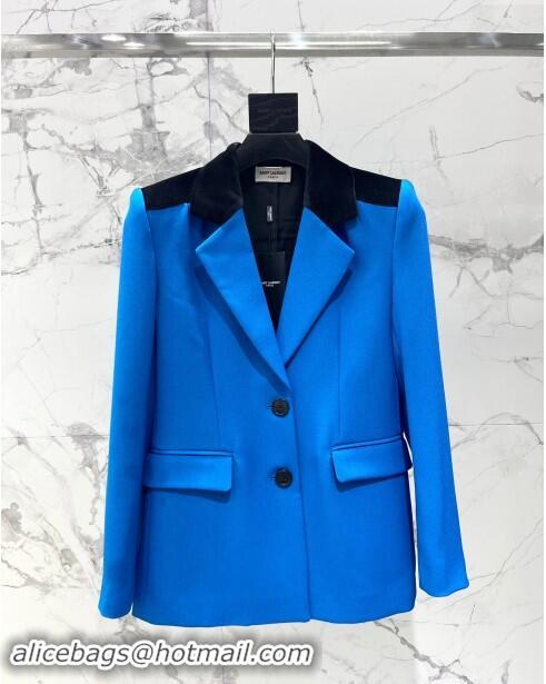 Luxury Discount Saint Laurent Jacket S82717 Blue/Black 2024