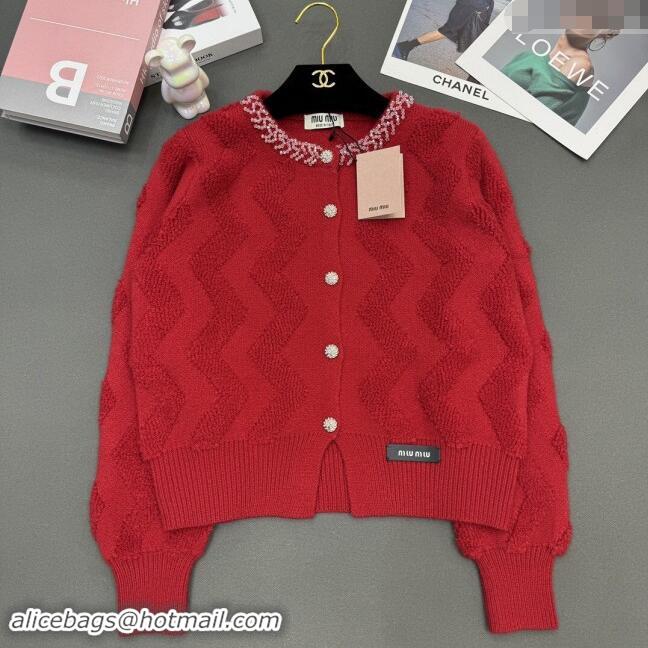 Luxury Discount Miu Miu Wool Cardigan M91903 Red 2024