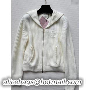 ​Top Design Miu Miu Wool Zipped Cardigan M92303 White 2024