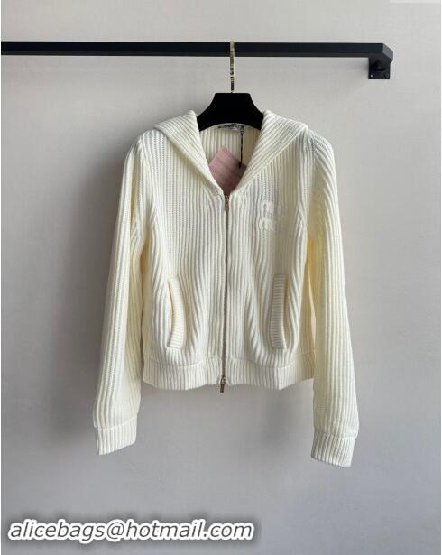 ​Top Design Miu Miu Wool Zipped Cardigan M92303 White 2024