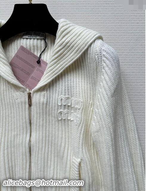 ​Top Design Miu Miu Wool Zipped Cardigan M92303 White 2024