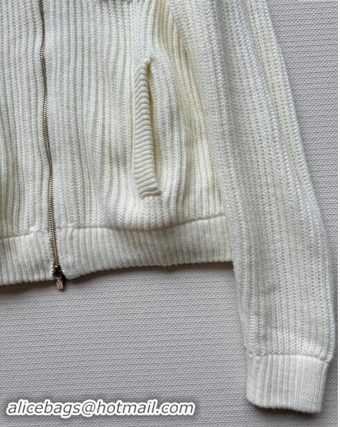 ​Top Design Miu Miu Wool Zipped Cardigan M92303 White 2024