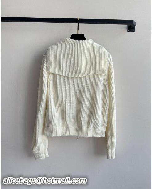 ​Top Design Miu Miu Wool Zipped Cardigan M92303 White 2024