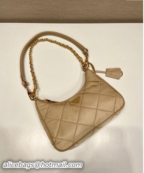 Popular Style Prada Re-Edition Quilted Nylon Hobo mini bag 1BC204 Beige 2023