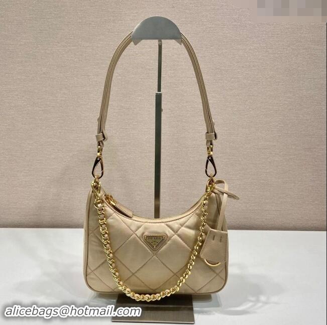 Popular Style Prada Re-Edition Quilted Nylon Hobo mini bag 1BC204 Beige 2023