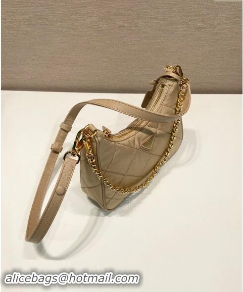 Popular Style Prada Re-Edition Quilted Nylon Hobo mini bag 1BC204 Beige 2023