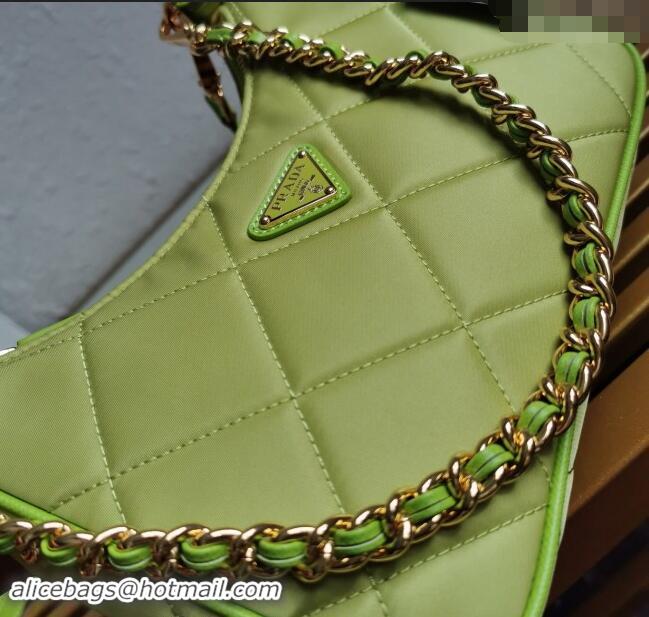 Promotional Prada Re-Edition Quilted Nylon Hobo mini bag 1BC204 Neon Green 2023