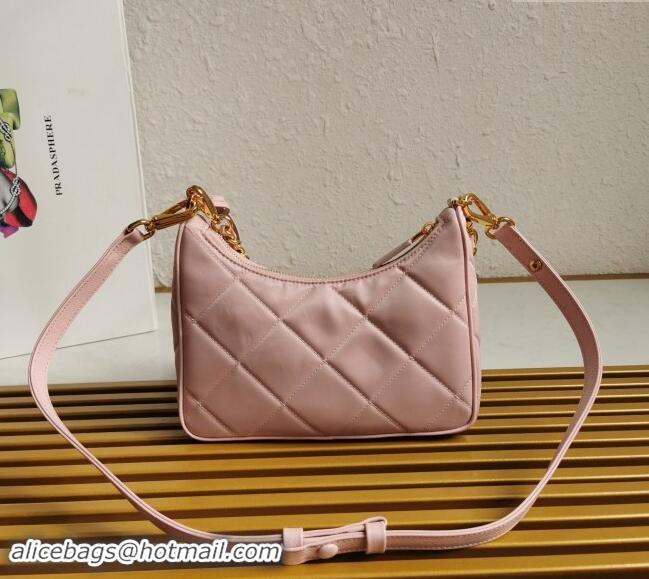 Top Grade Prada Re-Edition Quilted Nylon Hobo mini bag 1BC204 Light Pink 2023