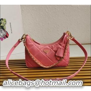 Top Quality Prada Re-Edition Quilted Nylon Hobo mini bag 1BC204 Pink 2023