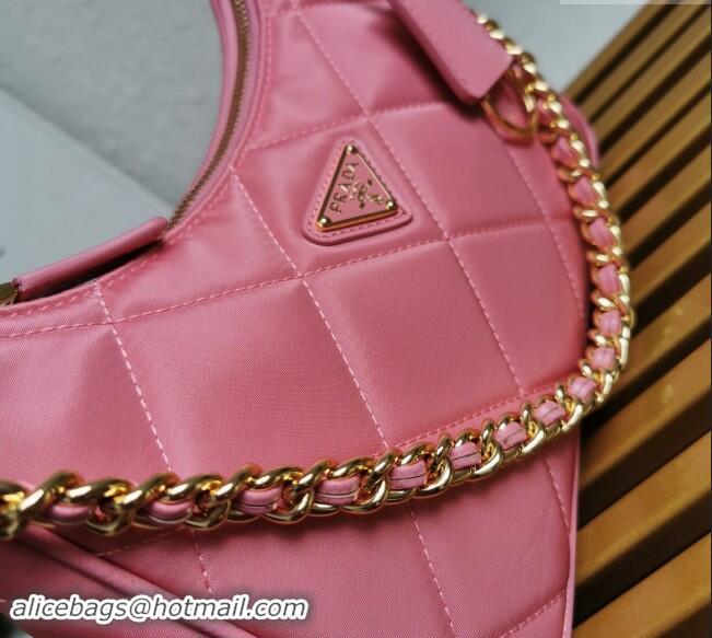 Top Quality Prada Re-Edition Quilted Nylon Hobo mini bag 1BC204 Pink 2023