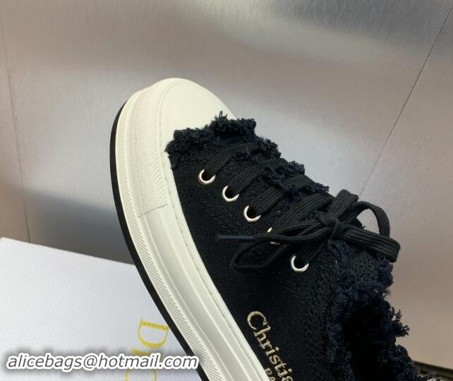 Perfect Dior Walk'n'Dior Platform Sneakers in Black Fringed and Embroidered Cotton Canvas 930051