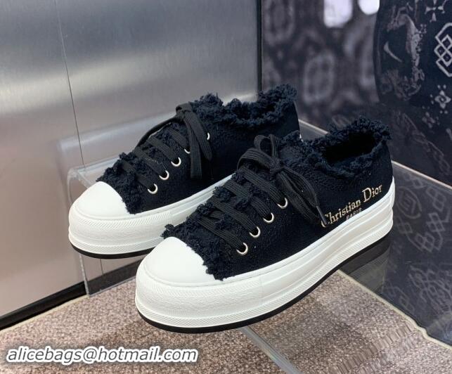 Perfect Dior Walk'n'Dior Platform Sneakers in Black Fringed and Embroidered Cotton Canvas 930051