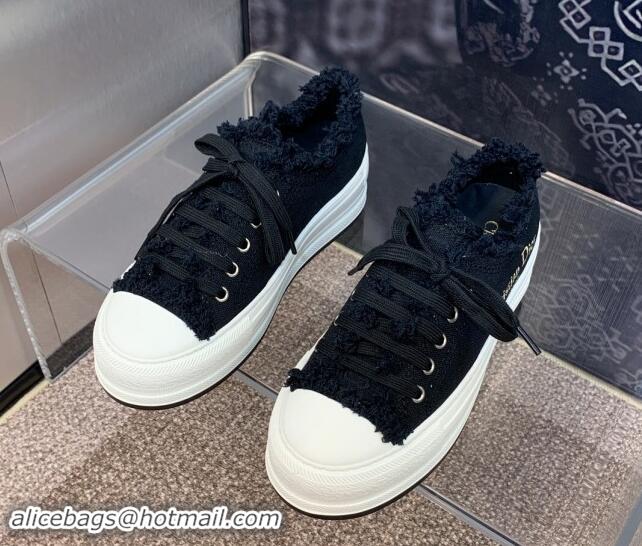 Perfect Dior Walk'n'Dior Platform Sneakers in Black Fringed and Embroidered Cotton Canvas 930051