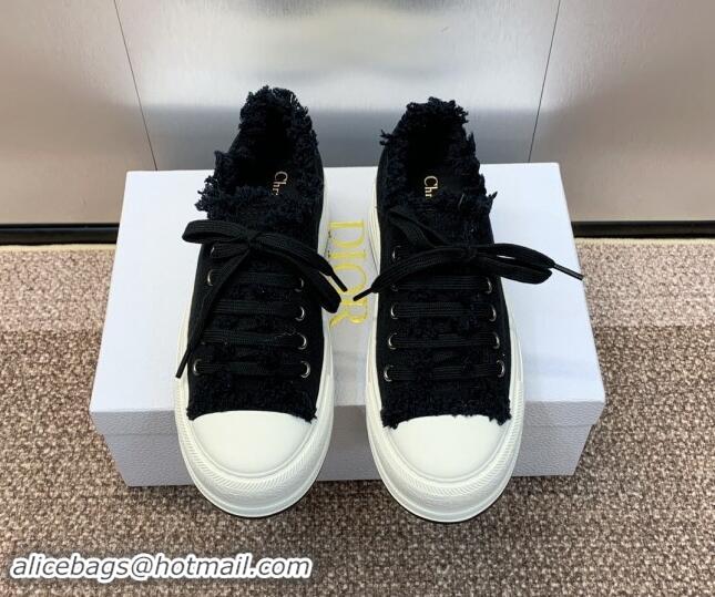 Perfect Dior Walk'n'Dior Platform Sneakers in Black Fringed and Embroidered Cotton Canvas 930051