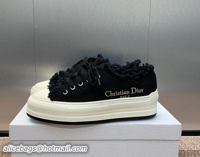 Perfect Dior Walk'n'Dior Platform Sneakers in Black Fringed and Embroidered Cotton Canvas 930051