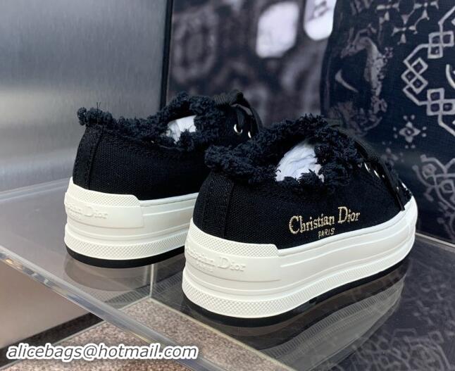 Perfect Dior Walk'n'Dior Platform Sneakers in Black Fringed and Embroidered Cotton Canvas 930051