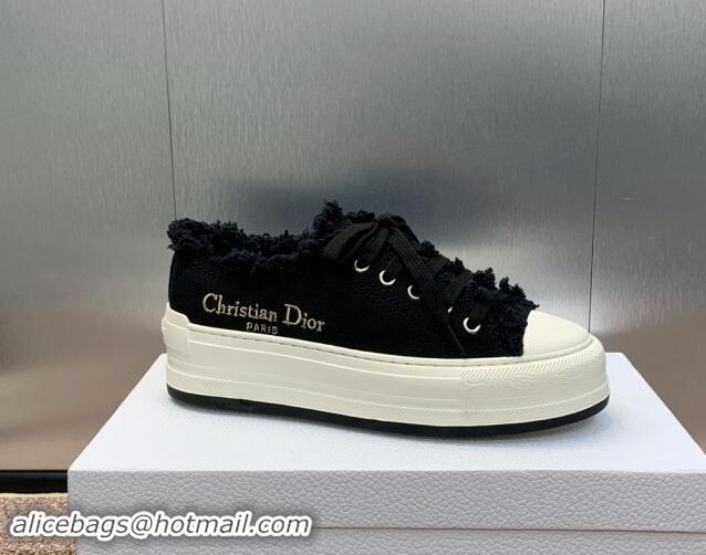 Perfect Dior Walk'n'Dior Platform Sneakers in Black Fringed and Embroidered Cotton Canvas 930051