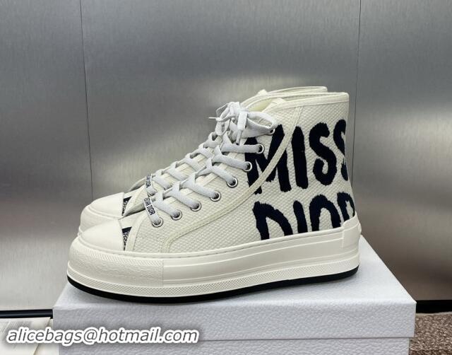 Leisure Dior Miss Dior Walk'n'Dior High-Top Platform Sneakers in White and Black Embroidered Cotton 930052