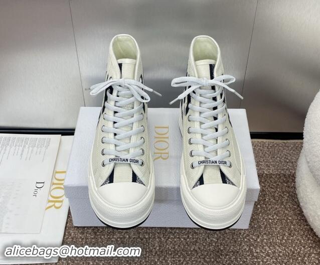 Leisure Dior Miss Dior Walk'n'Dior High-Top Platform Sneakers in White and Black Embroidered Cotton 930052