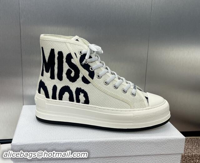 Leisure Dior Miss Dior Walk'n'Dior High-Top Platform Sneakers in White and Black Embroidered Cotton 930052