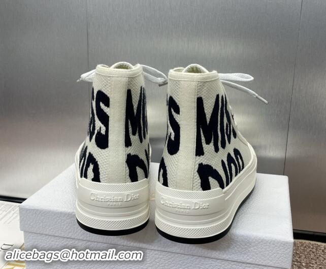 Leisure Dior Miss Dior Walk'n'Dior High-Top Platform Sneakers in White and Black Embroidered Cotton 930052