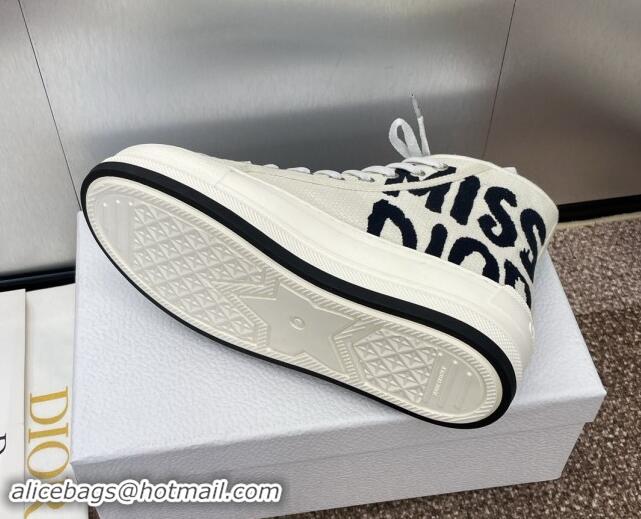 Leisure Dior Miss Dior Walk'n'Dior High-Top Platform Sneakers in White and Black Embroidered Cotton 930052