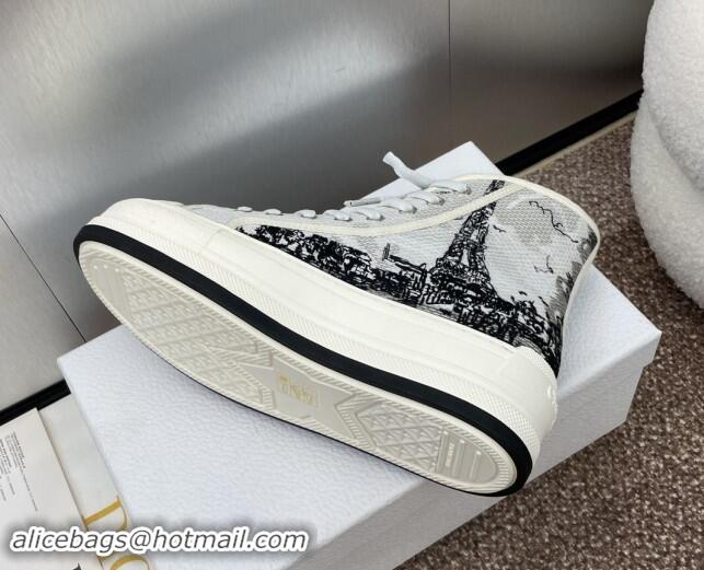 Best Grade Dior Walk'n'Dior High-Top Platform Sneakers in Cotton Embroidered with White and Black New York Motif 930053