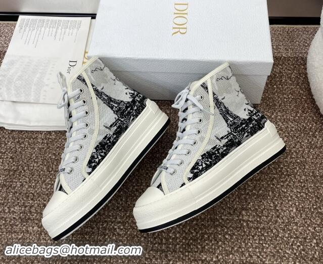 Best Grade Dior Walk'n'Dior High-Top Platform Sneakers in Cotton Embroidered with White and Black New York Motif 930053