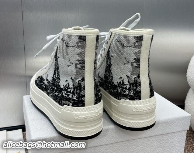 Best Grade Dior Walk'n'Dior High-Top Platform Sneakers in Cotton Embroidered with White and Black New York Motif 930053