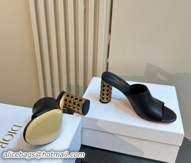 Good Product Dior Icon Heeled Slides Sandal 9.5cm in Calfskin Black 930059