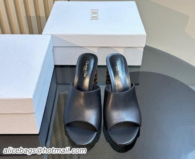 Good Product Dior Icon Heeled Slides Sandal 9.5cm in Calfskin Black 930059