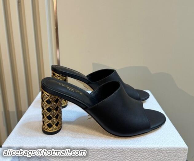 Good Product Dior Icon Heeled Slides Sandal 9.5cm in Calfskin Black 930059