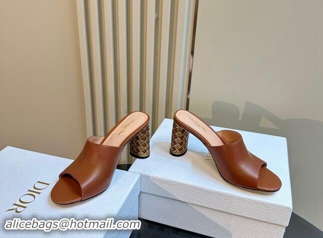 Luxury Cheap Dior Icon Heeled Slides Sandal 9.5cm in Calfskin Brown 930060