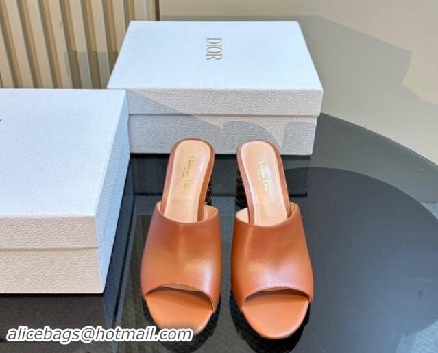 Luxury Cheap Dior Icon Heeled Slides Sandal 9.5cm in Calfskin Brown 930060