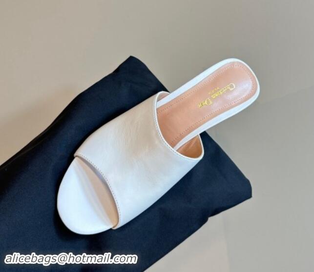 Luxury Dior Icon Heeled Slides Sandal 9.5cm in Calfskin White 930061