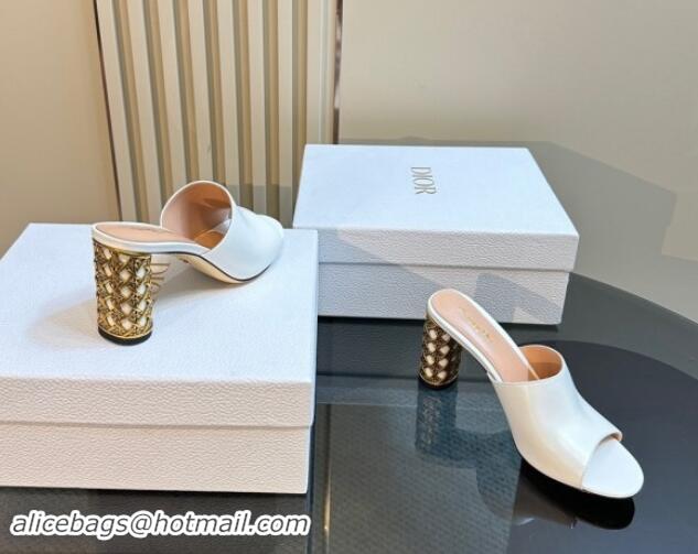 Luxury Dior Icon Heeled Slides Sandal 9.5cm in Calfskin White 930061