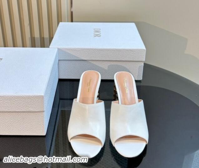 Luxury Dior Icon Heeled Slides Sandal 9.5cm in Calfskin White 930061