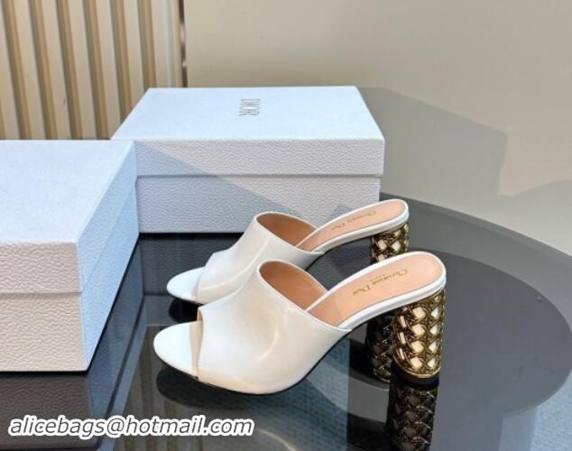 Luxury Dior Icon Heeled Slides Sandal 9.5cm in Calfskin White 930061