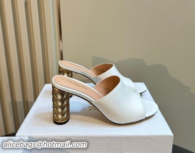 Luxury Dior Icon Heeled Slides Sandal 9.5cm in Calfskin White 930061