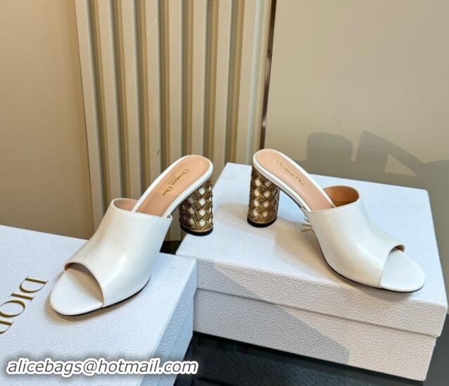 Luxury Dior Icon Heeled Slides Sandal 9.5cm in Calfskin White 930061